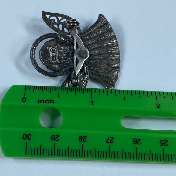 Angel Pin Brooch KC Dark Silver Tone Blue Stones Floral Accent Rhinestone Metal - Picture 11 of 12